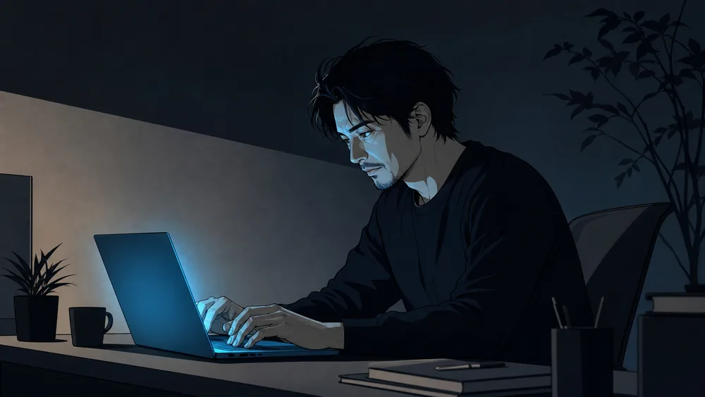 ノートパソコンで手を動かして作っている人