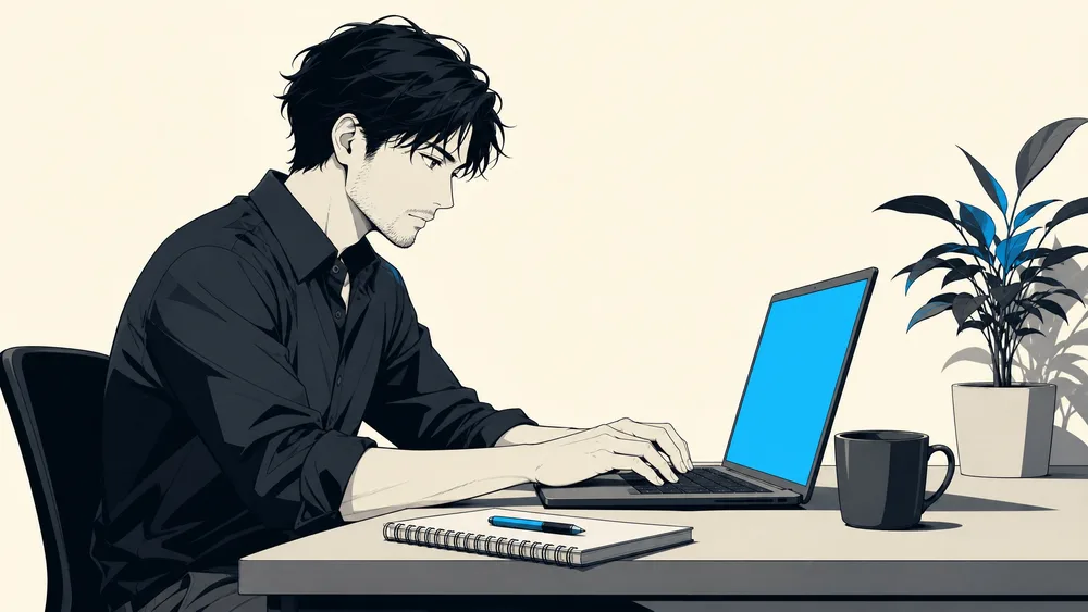 自宅の机でノートパソコンに向かい学習を進める人